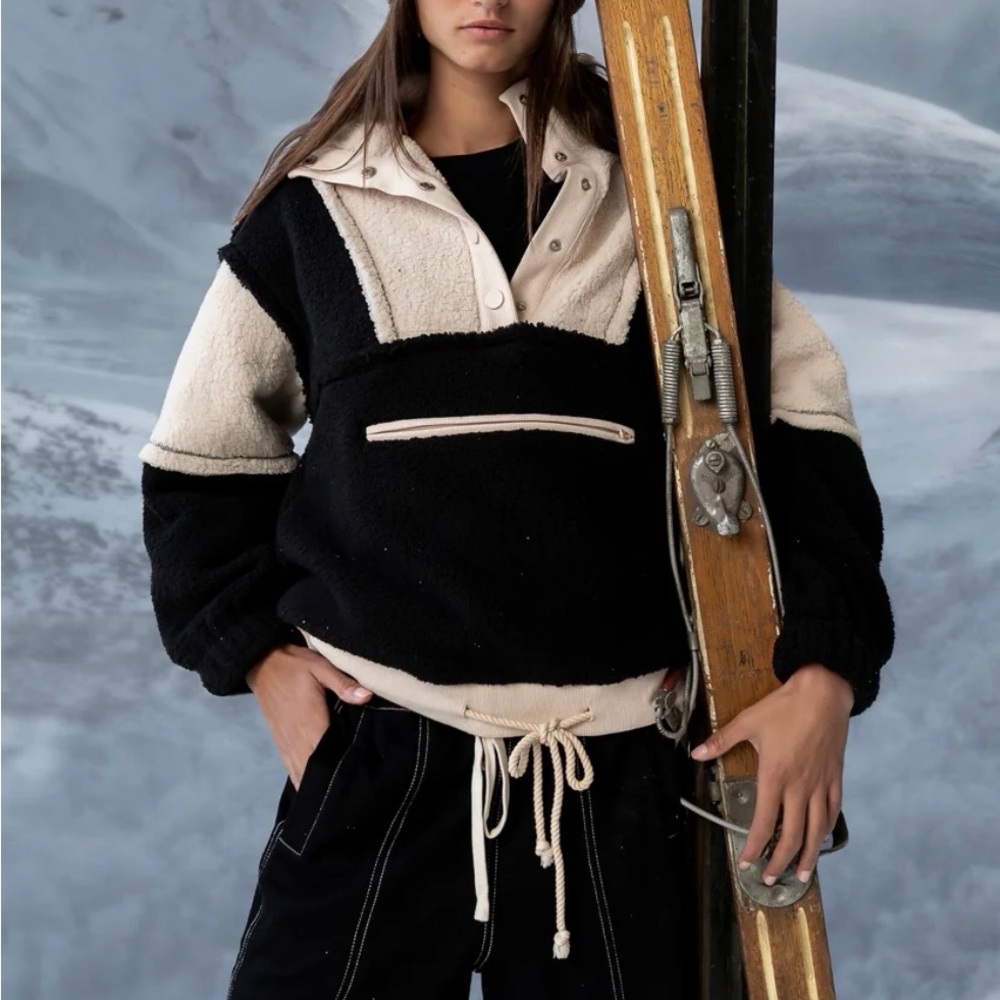 bohme Black and Cream Sherpa Pullover Hoodie